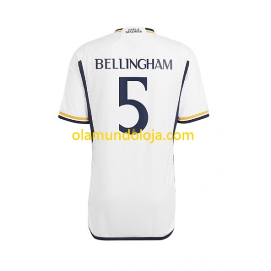 Camisola Real Madrid Jude Bellingham 5 Homem Equipamento Primeiro 2023-2024 Manga Curta